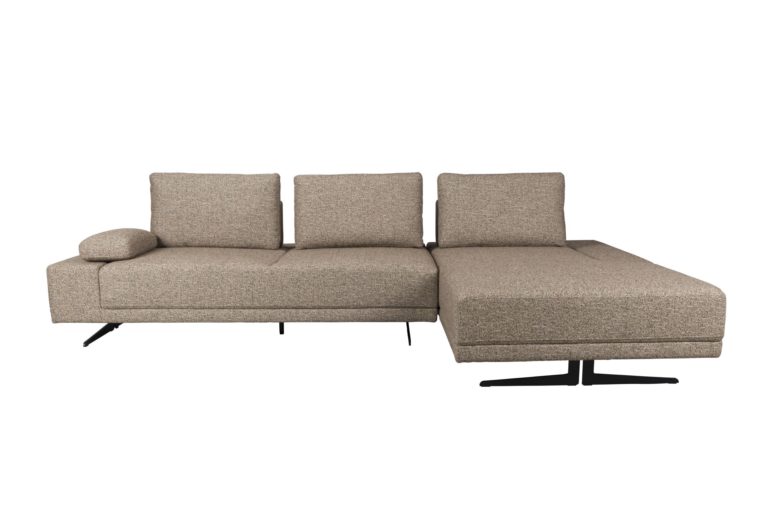 Retro Sofa Ecksofa Shelly Zimtbraun Natur Stoff Metallbeine Rechts