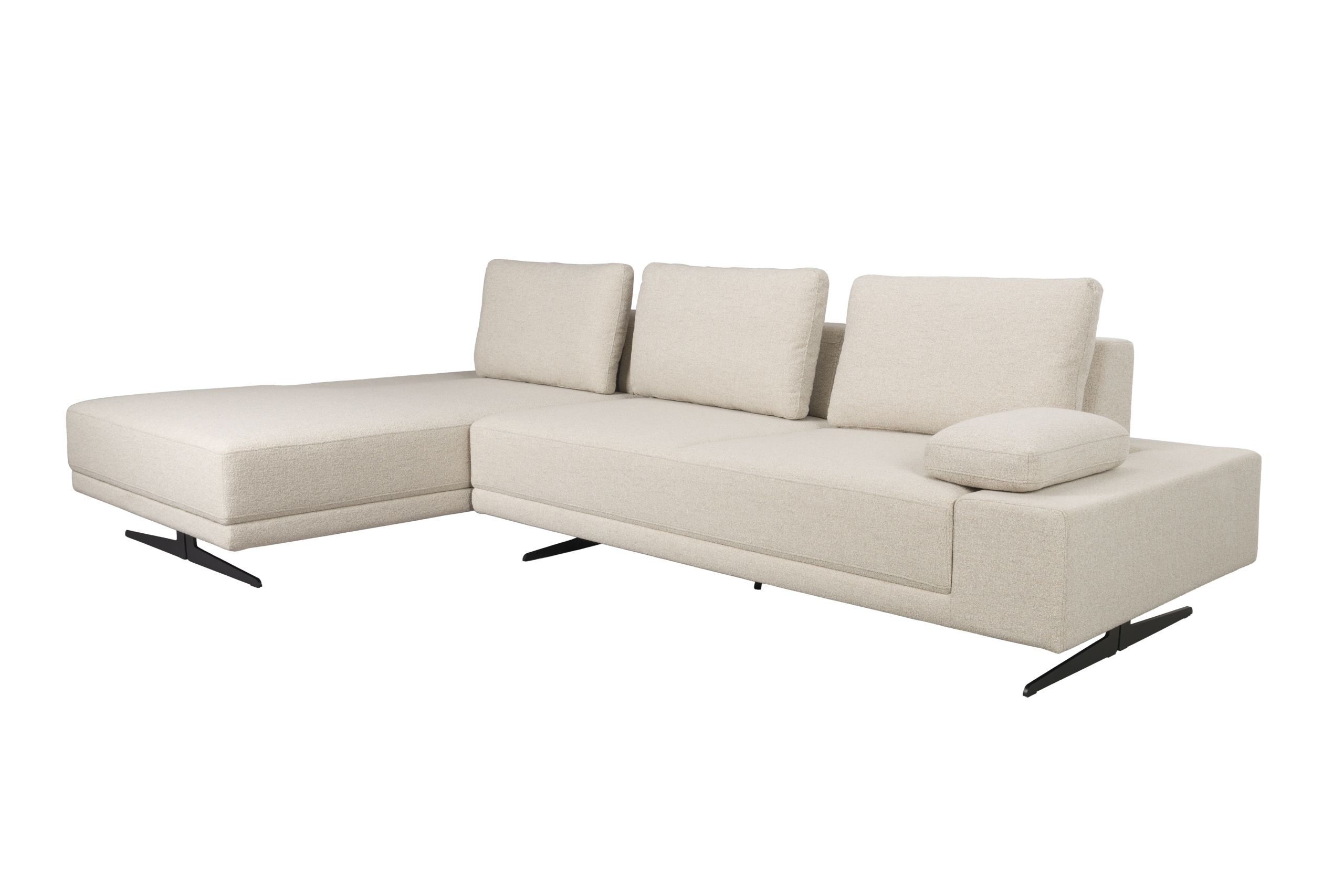 Retro Sofa Ecksofa Shelly Mélange Natur Stoff Metallbeine Links