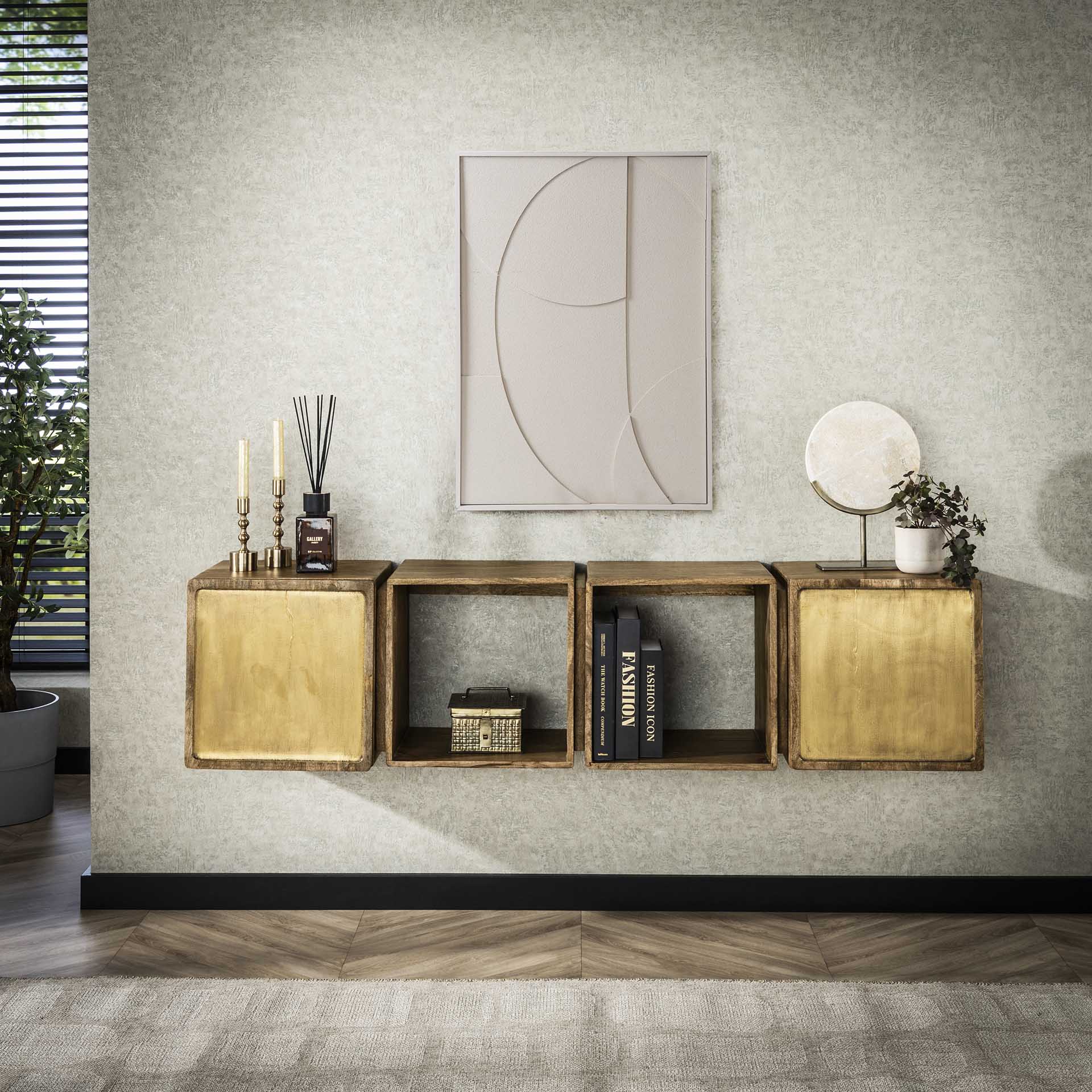 Sideboard Brass für die Wand 2türig Mangoholz Messingbeschläge