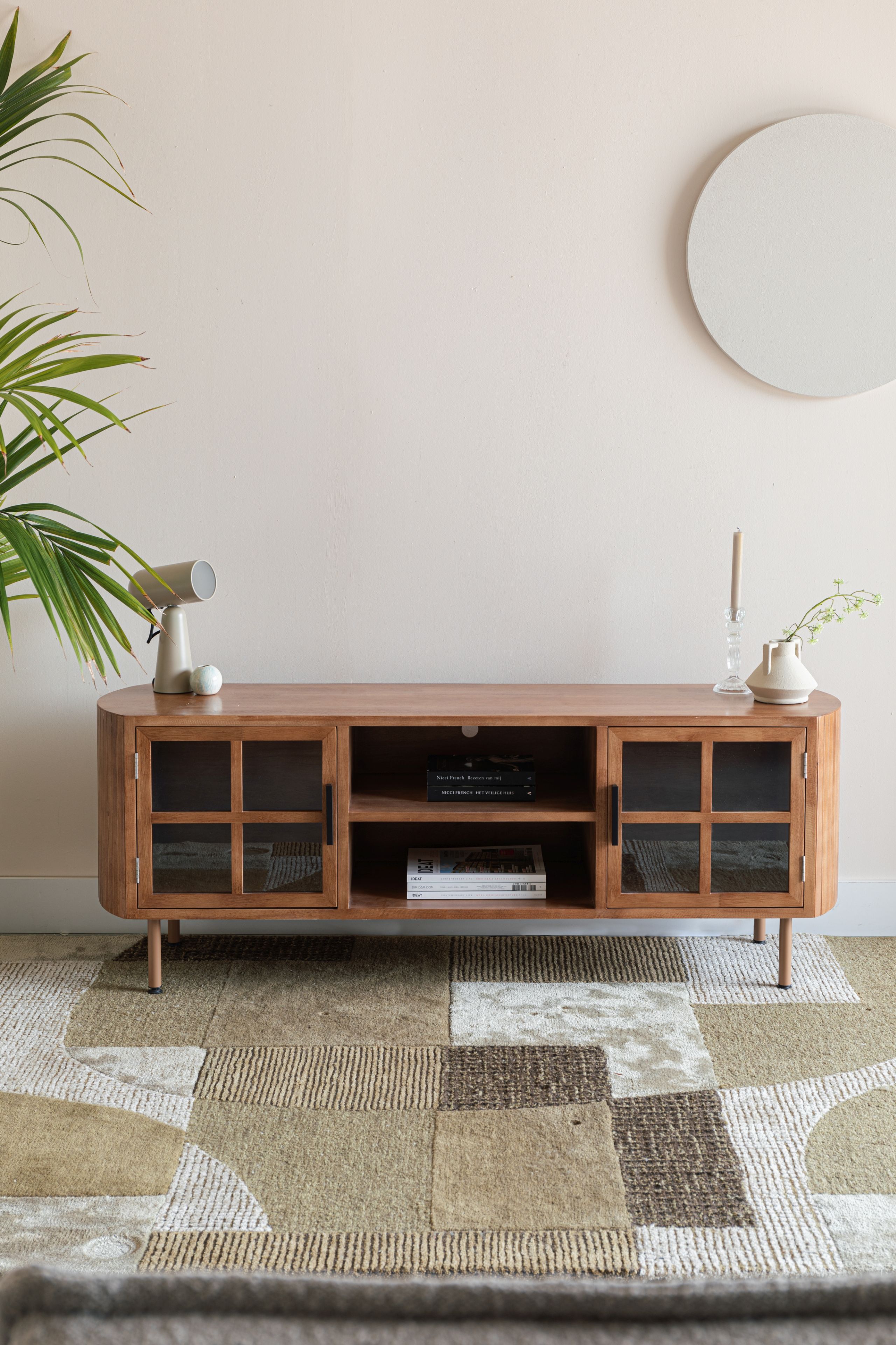 Retro TV-Board Sideboard Yaz Oval mit Sprossenkorpus