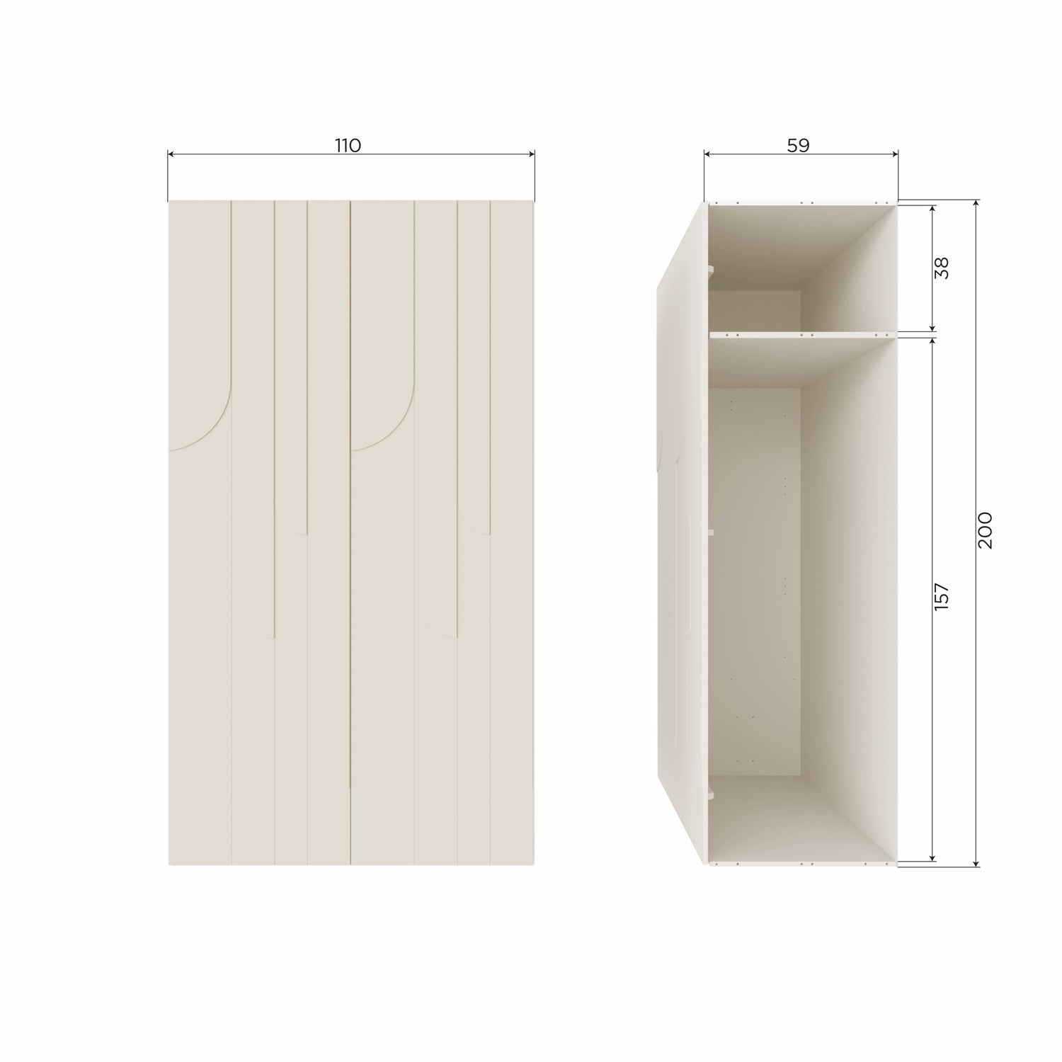 Retro Kleiderschrank Schlafzimmerschrank Rain in Beige mit drei Böden und einer Kleiderstange