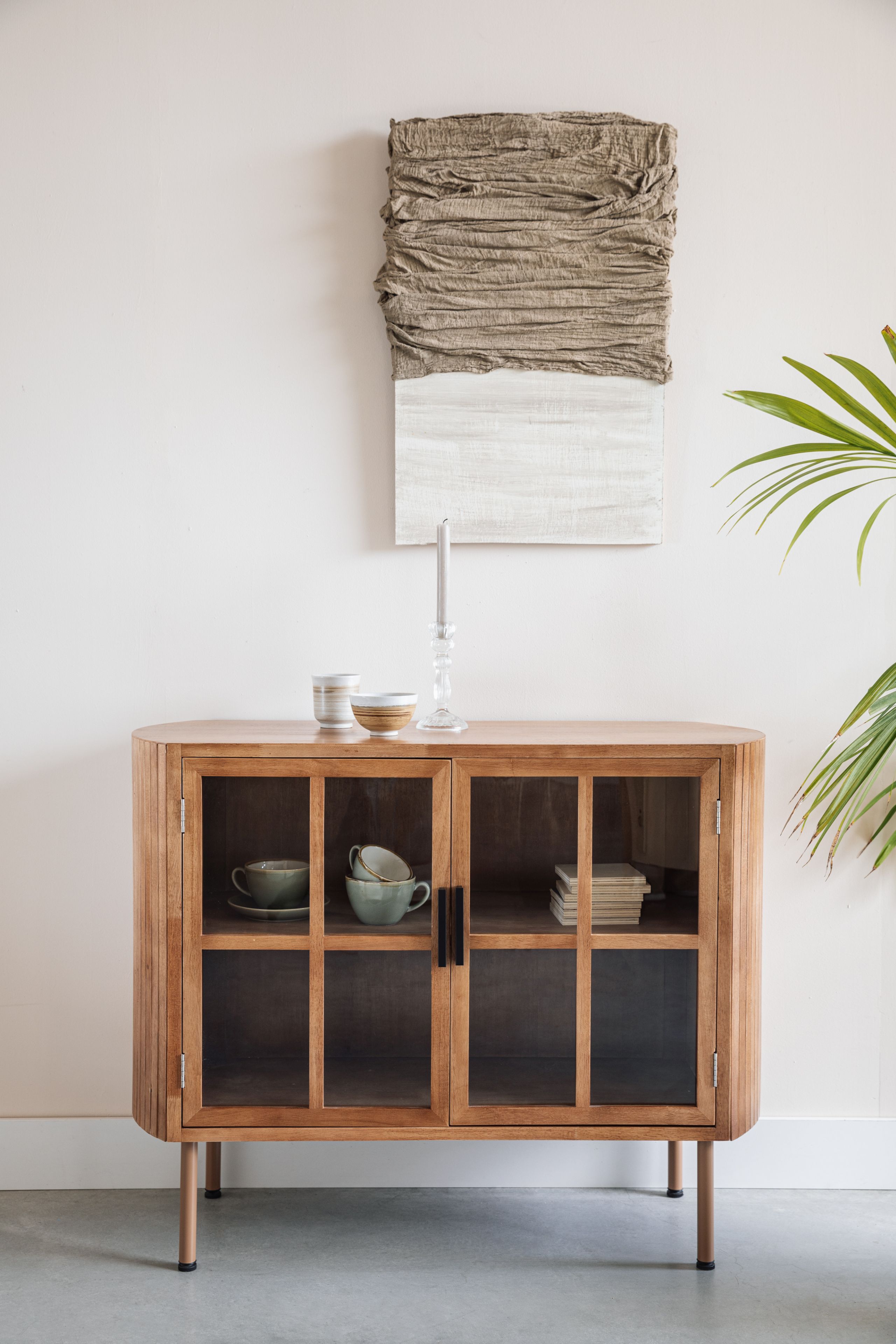 Retro Sideboard Vitrine Yaz Oval mit Sprossenkorpus