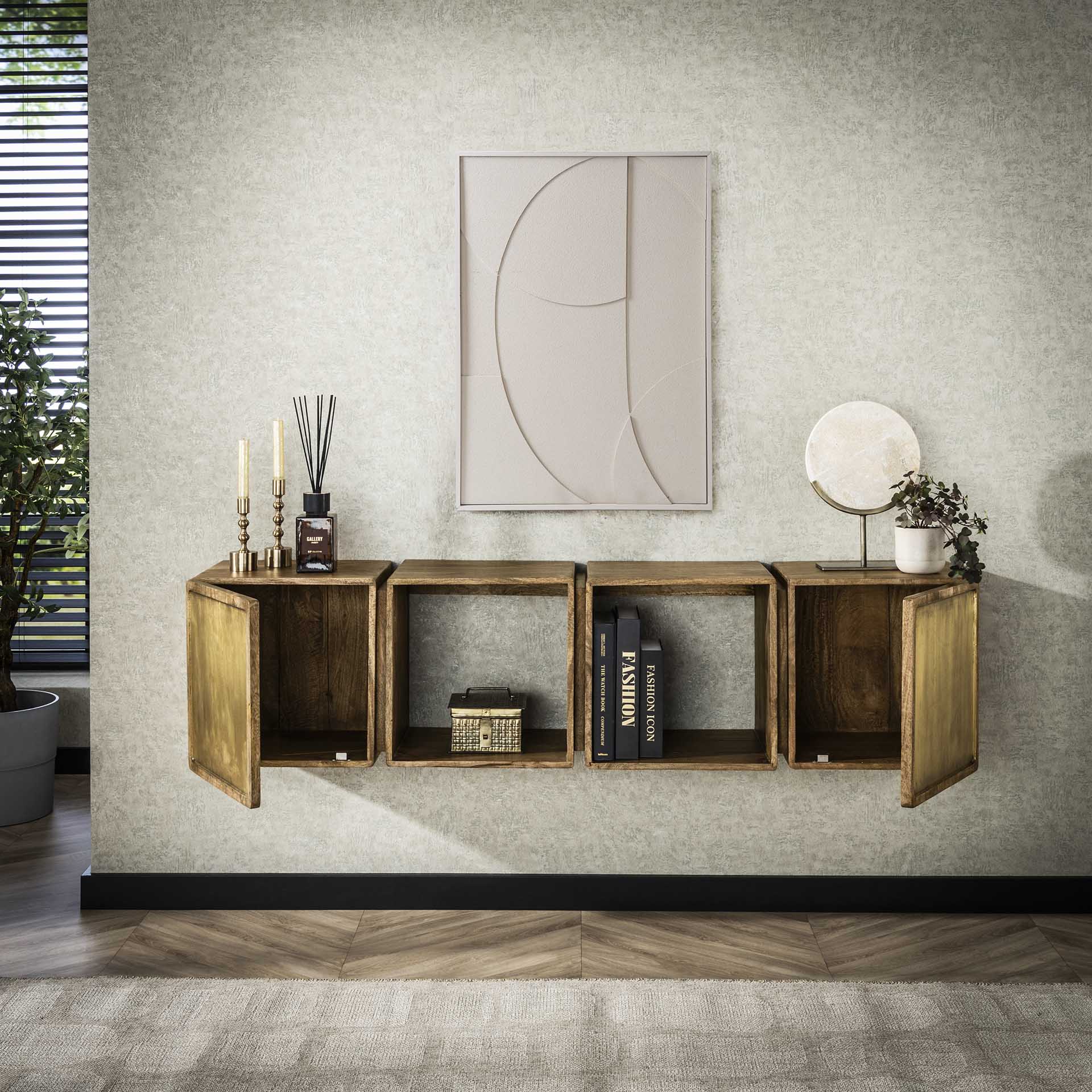 Sideboard Brass für die Wand 2türig Mangoholz Messingbeschläge